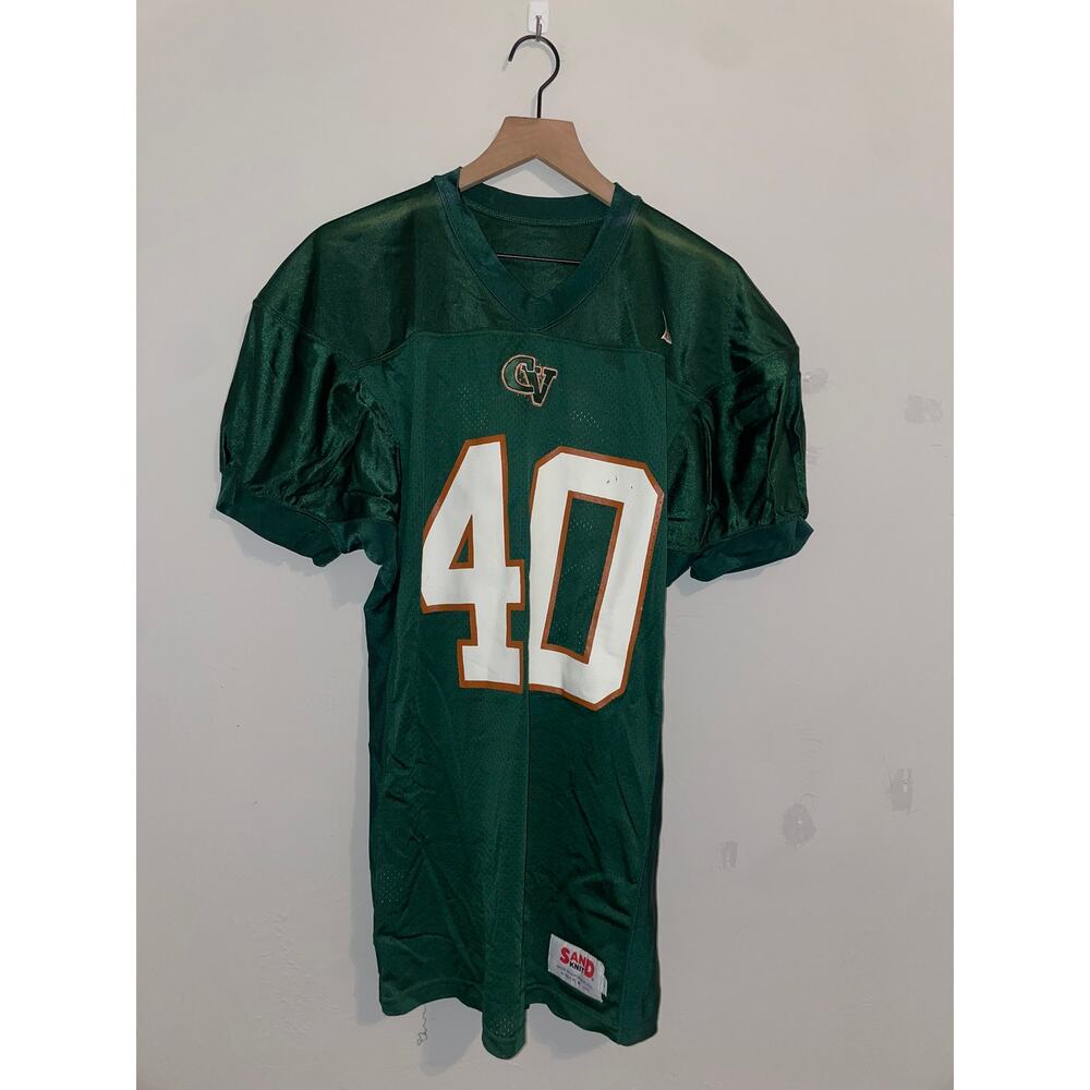 Vintage Sandknit Jersey Sand Knit CV #40 Green Football Active Top VTG Large